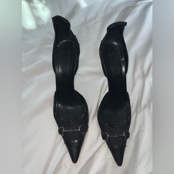 Gucci Shoes Gucci Black Monogram Horsebit Kitten Heel Flawed Poshmark